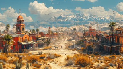 Desert Town with Mountain View
