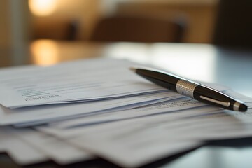 Fototapeta premium A Black Pen Resting on a Stack of Papers