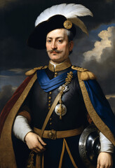 Renaissance-style painting portrait of a 19th century marshal, Generative AI	
