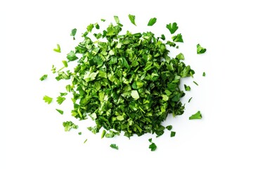 Fresh Chopped Dry Parsley Leaves on White Background