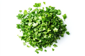 Obraz premium Chopped Dry Parsley Leaves Isolated on White Background