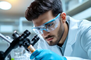A scientist adjusting an experiment setup, focusing on actionable results