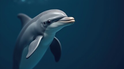 Fototapeta premium A close-up portrait of a dolphin showcases its smooth gray skin, which is beautifully illuminated by soft lighting.