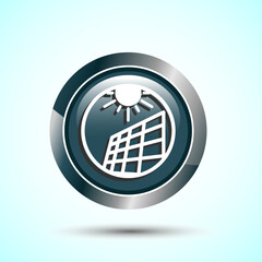Solar Panel Icon Design Illustration, Solar Panel Power Station sign, Gray Color Round Button Design