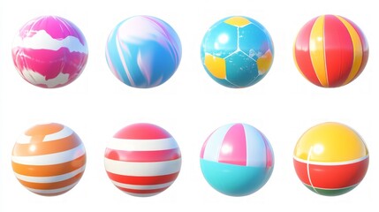 Beach Ball Collection on White Background, vibrant assortment of colorful beach balls captured in a clean, transparent format, ideal for summer-themed designs and promotions
