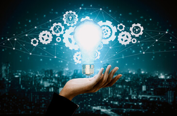 Innovation Technology for Business Finance Concept. Modern graphic interface showing symbol of innovative ideas thinking, research and development study. uds