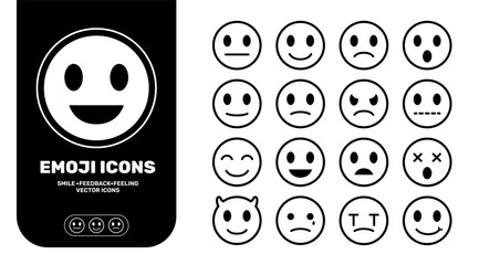 Black Outline Emoji Icon set, Isolate Smile Clip art, Emoticons illustration, Minimal cute Stickers, Buttons for web and app interfaces, presentations, infographics (Editable)