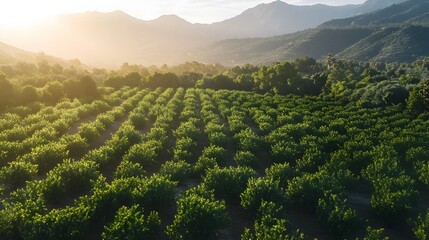 Fototapeta premium Lemon orchard and mountain lanscape. 