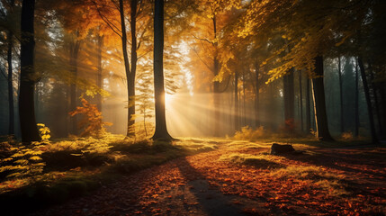 Obraz premium Sunny autumn day in the forest