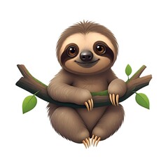 Obraz premium Charming cartoon sloth on a branch, cheerful and whimsical