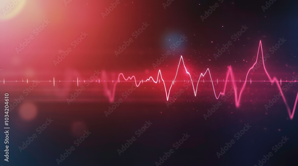 Wall mural abstract red and blue background with a pink heartbeat line in the center.