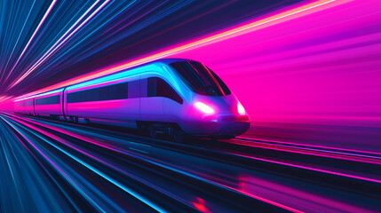 Fototapeta premium Futuristic train in neon light motion