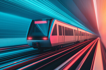 Naklejka premium Futuristic train moving through a vibrant tunnel