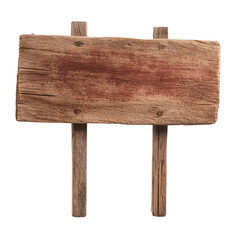 Wooden signboard with rustic appearance, white isolated background.