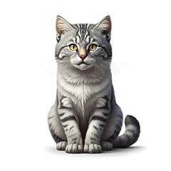Obraz premium Charming Gray Tabby Cat Sitting with a Curious Expression