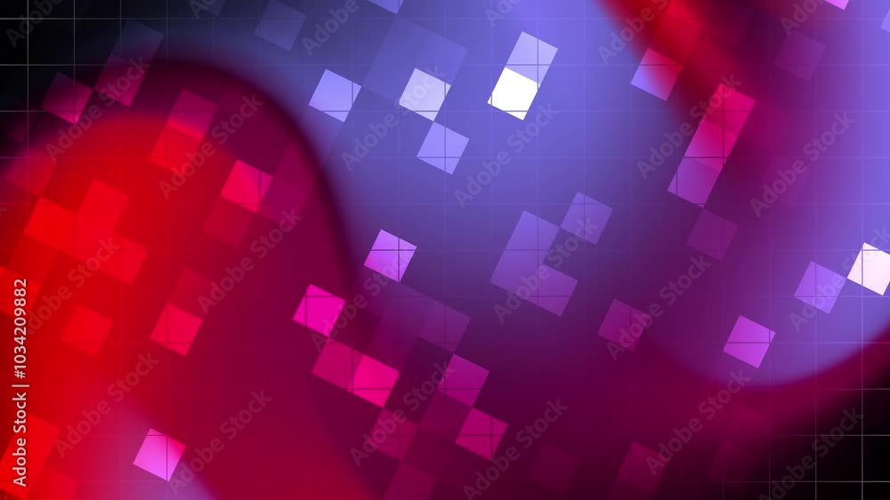 Wall mural abstract red and purple gradient background with squares and grid overlay.