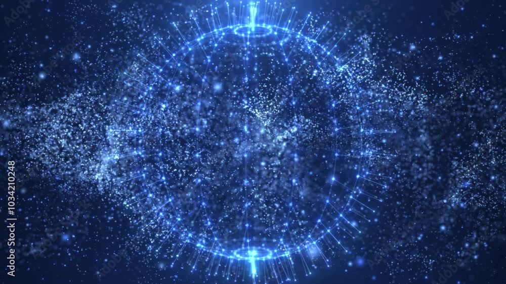 Poster abstract futuristic sphere of particles and plexus of lines. energy science fiction ball. high-tech 