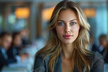 Obraz premium A professional woman leading a business meeting, space for text