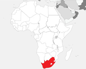 Detailed national location map of SOUTH AFRICA within the great continent of Africa