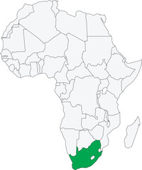 Detailed national location map of SOUTH AFRICA within the great continent of Africa