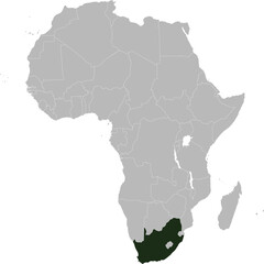 Detailed national location map of SOUTH AFRICA within the great continent of Africa