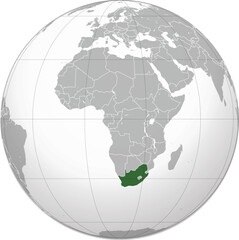 Detailed national location map of SOUTH AFRICA within the great continent of Africa