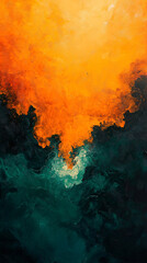 A painting of a yellow and green swirl with a blue background