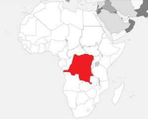 Detailed national location map of DR CONGO within the great continent of Africa