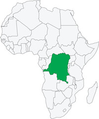 Detailed national location map of DR CONGO within the great continent of Africa
