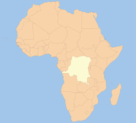 Detailed national location map of DR CONGO within the great continent of Africa