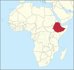 Detailed national location map of ETHIOPIA within the great continent of Africa