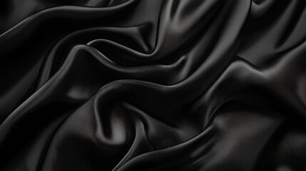 Obraz premium Elegant shiny black satin background. Black fabric silk with folds background.