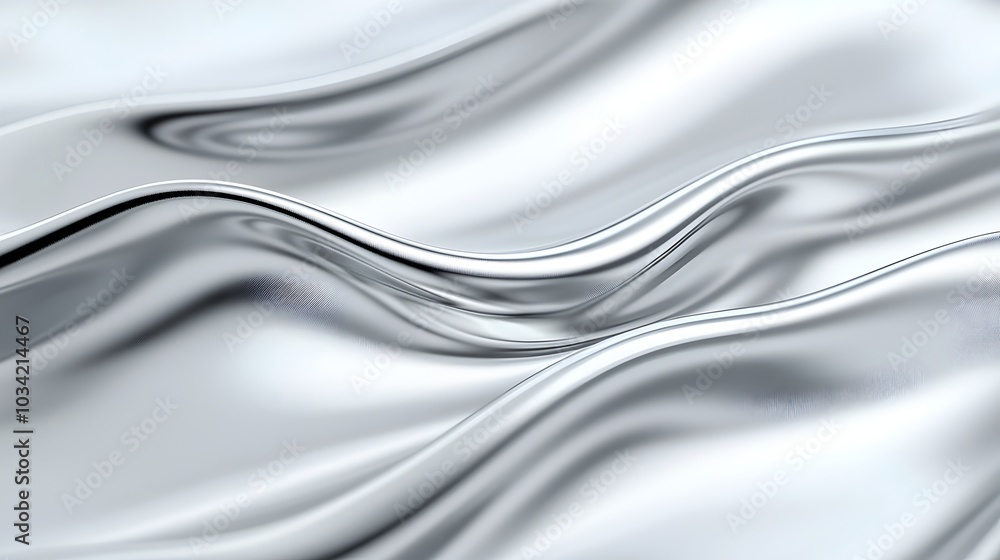 Poster fluid metallic abstract wallpaper - sleek chrome texture with reflective surfaces and gradient waves