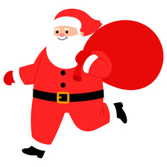 cute chubby santa claus is carrying a red sack on the back illustration