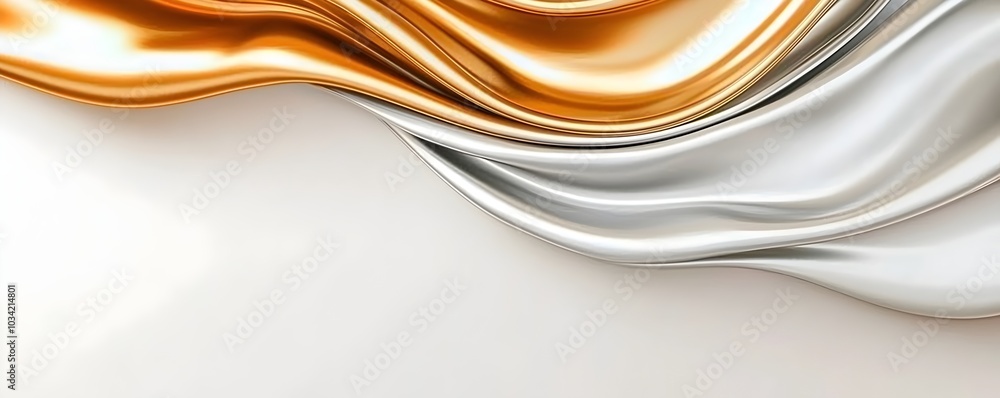 Poster elegant silver and gold gradient waves - fluid metallic texture with sleek lines and smooth curves f