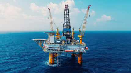 Oil rig platform in ocean with advanced monitoring systems and equipment