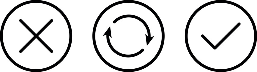 Check mark, refresh, cancel icon, symbol. Editable Stroke. Vector Illustration
