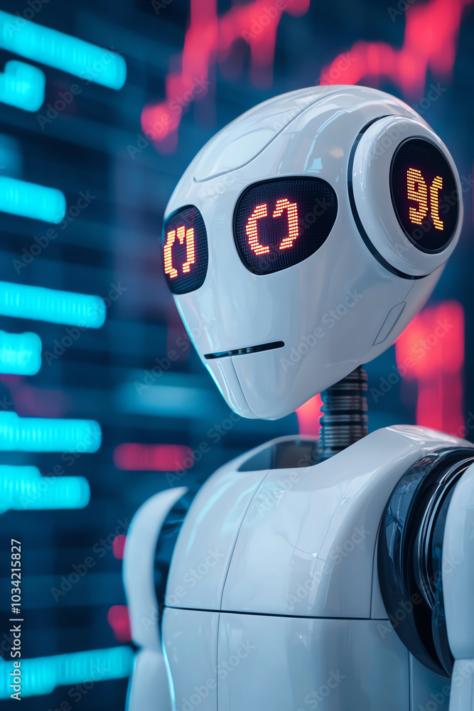 Poster futuristic robot with digital display
