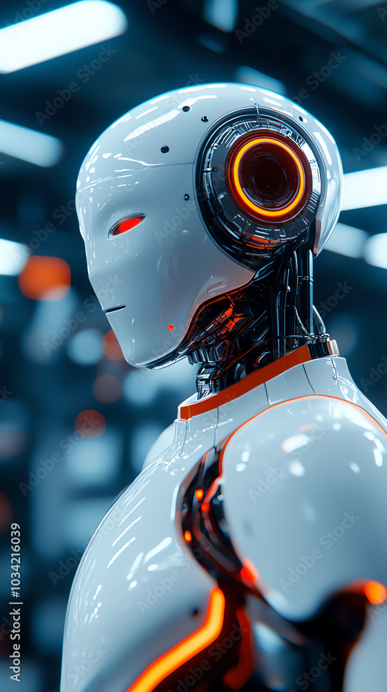 Poster futuristic robot with glowing features