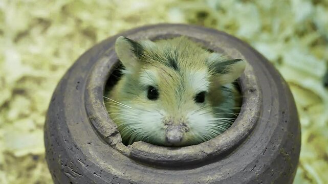 hamster sitting in a pot
