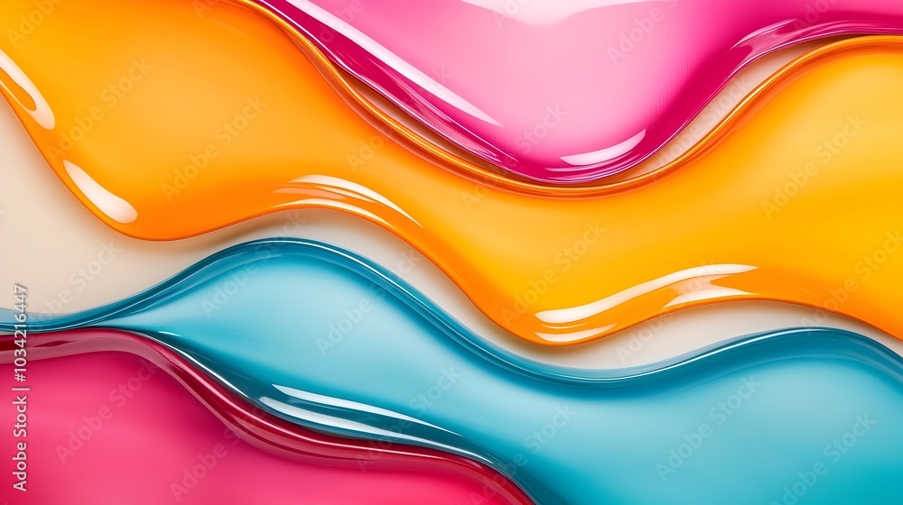 Poster vibrant metallic waves - dynamic abstract fluid texture with futuristic curves and bold colors for m