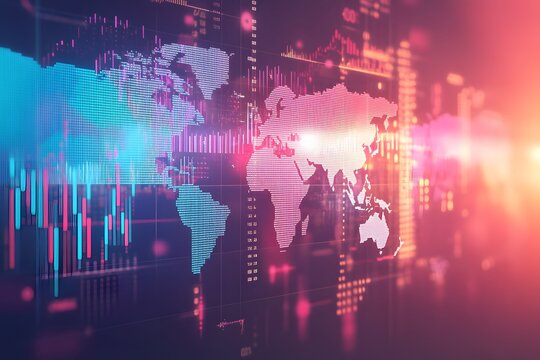A Digital World Map with Financial Data and Charts