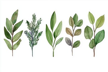 Fototapeta premium Elegant minimalistic watercolor of vintage medicinal herbs on a clean white background