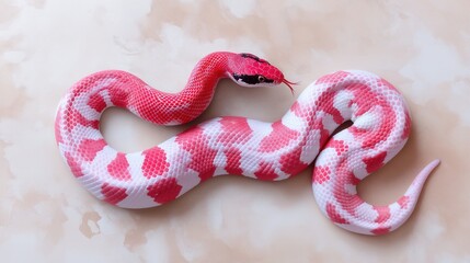 Obraz premium Vibrant pink and white snake on soft background