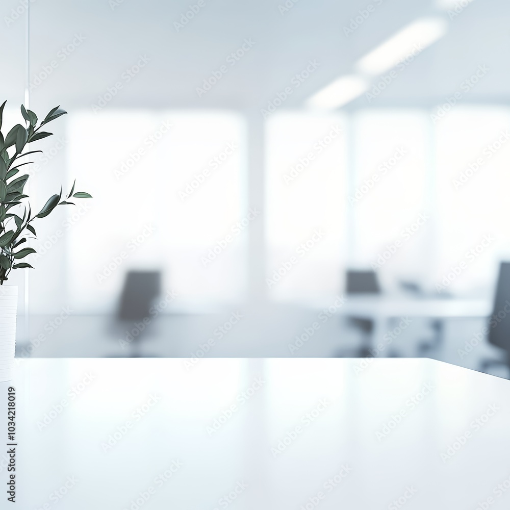Poster minimalistic office space with a potted plant, creating a calm and refreshing atmosphere.