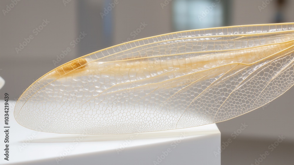 Poster close-up of delicate insect wing with intricate veins and translucent texture