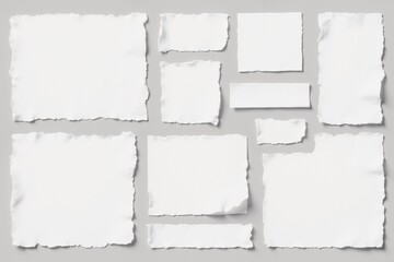 Collection of torn paper pieces on neutral background for creative design projects.