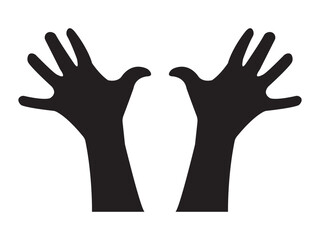 silhouettes of raised hands with outstretched fingers, black icons, Hand Gesture black silhouette.