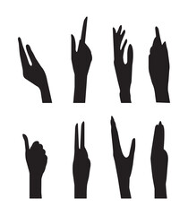 hands silhouettes, Raised hands vector silhouettes, Set of hand silhouette icon logo template vector.