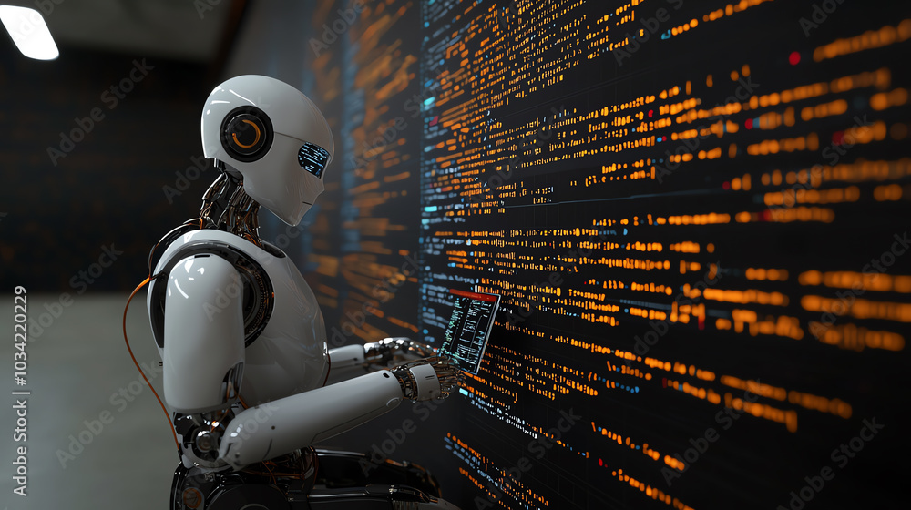 Poster robot interacting with digital data.